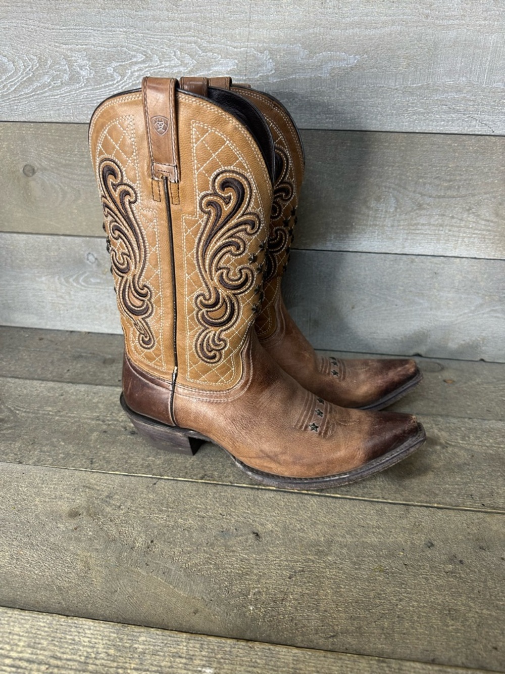 Ariat Western Leather Cowgirl Boot Women's Size 10 B Stars Brown Point 10012866